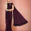 Lycra Solid Saree for Girls (Wine, 4-5 Years)