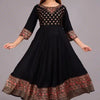 Rayon Printed Anarkali Kurti for Women (Black, S)