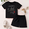 Cotton Blend Round Neck Mom + Dad Print Black T Shirt N Same Color Solid Pant Set