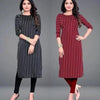 Crepe Striped Kurti for Women (Black & Red, S) (Pack of 2)