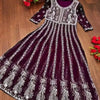 Georgette Embroidered Kurti for Women (Purple & White, S)