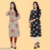 Crepe Printed Kurti for Women (Brown & Black, S) (Pack of 2)